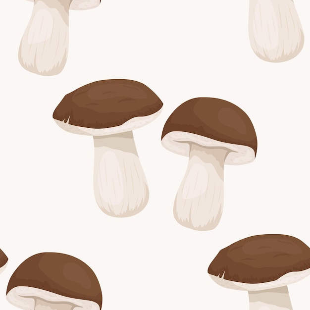 Vector Seamless Pattern with Bolete Mushroom on White Seamless Texture Hand Drawn Cartoon Bolete Mushrooms Design Template for Textile Wallpaper Print Leccinum Scabrum Penny Bun