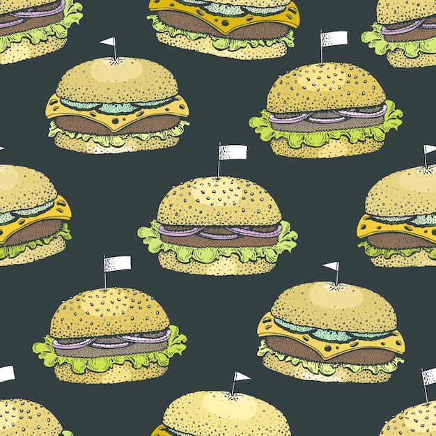 Vector seamless pattern with burgers