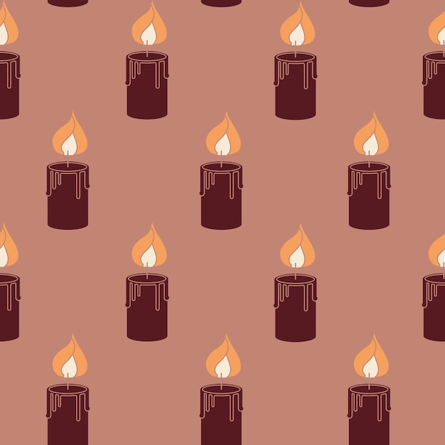 Vector seamless pattern with burning candles isolated glyph candles in endless background