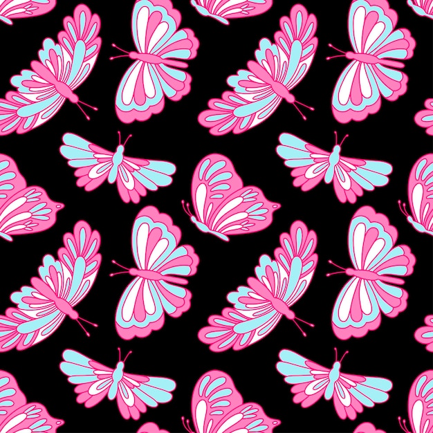 Vector seamless pattern with butterflies. Nostalgia for the 2000 years Y2k style