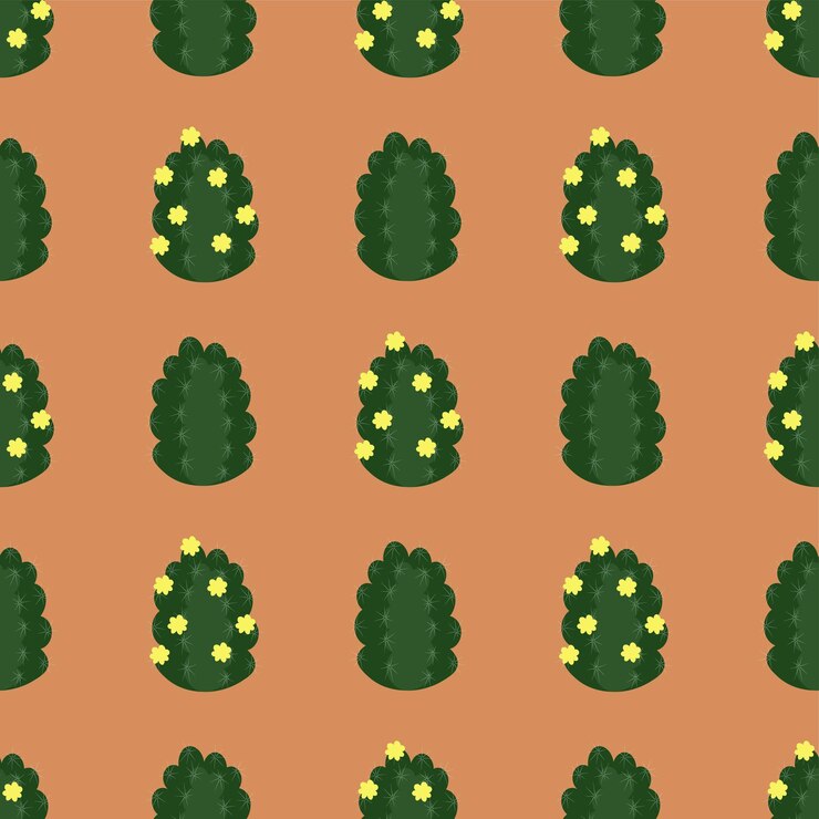 Vector vector seamless pattern with cacti. desert plants, blooming succulents.  texture with green cactus.