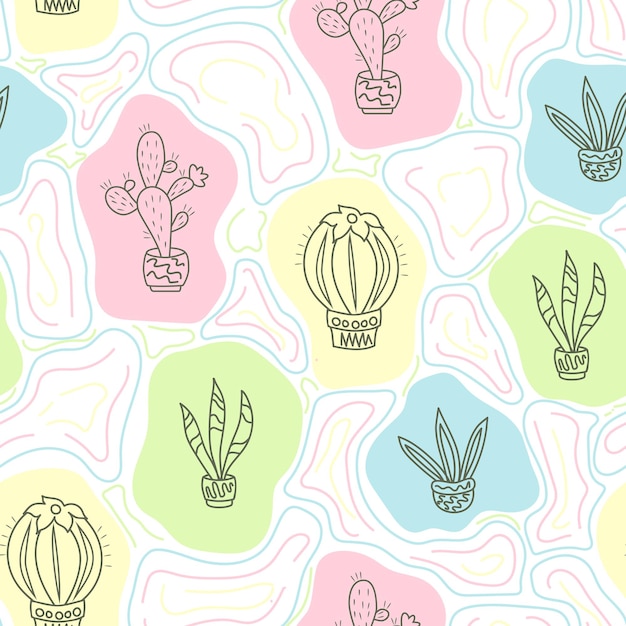 Vector vector seamless pattern with cacti spots and lines perfect for childish clothes surface design