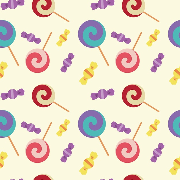 Vector vector seamless pattern with candies in flat style.