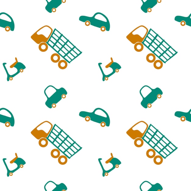 Vector seamless pattern with cars. Cute cartoon illustration for print, fabric, background wallpaper