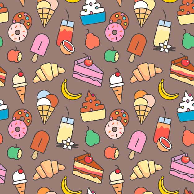 Vector vector seamless pattern with cartoon dessert and sweets