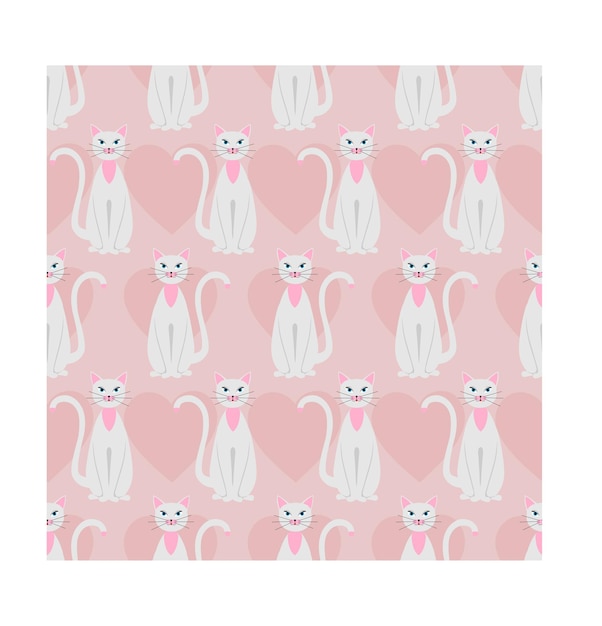 Vector seamless pattern with cats on a pink background
