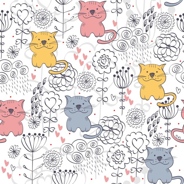 Vector seamless pattern with cats