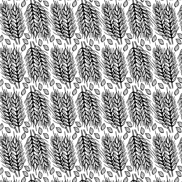 Vector vector seamless pattern with cereal ears in engraving style.