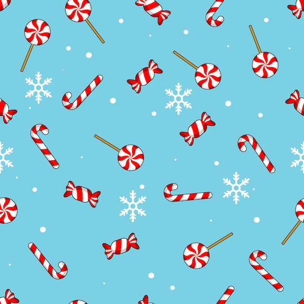 vector seamless pattern with christmas candies and snowflakes