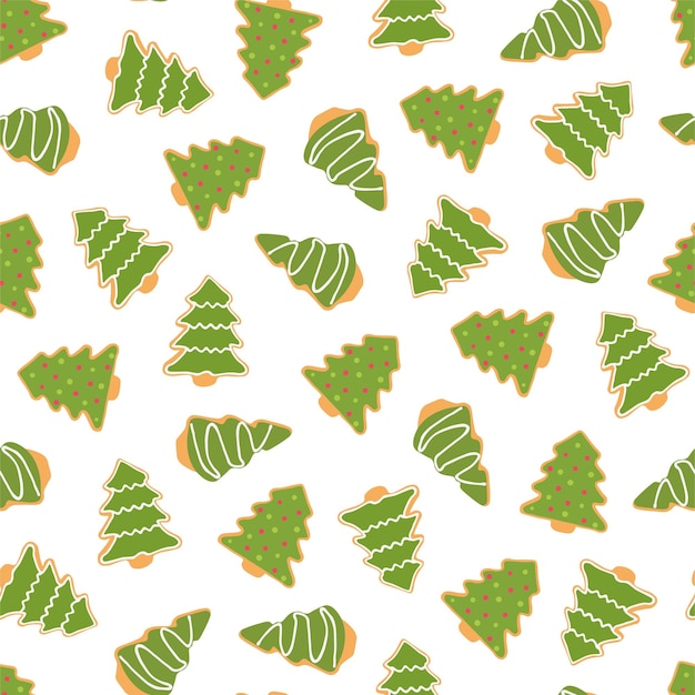 Vector seamless pattern with christmas tree cookie repeatable new year cartoon background