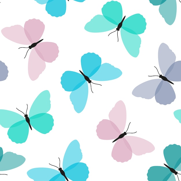 Vector seamless pattern with colorful butterflies