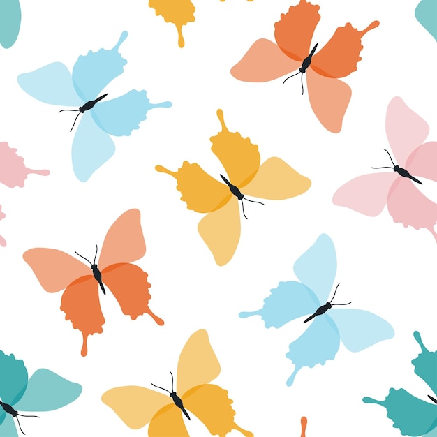 Vector seamless pattern with colorful butterflies