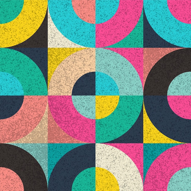 Vector vector seamless pattern with colorful geometric shapes and grunge texture