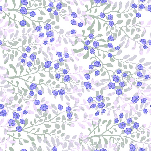 Vector seamless pattern with colorful illustration of cute small flowers on flowering bush