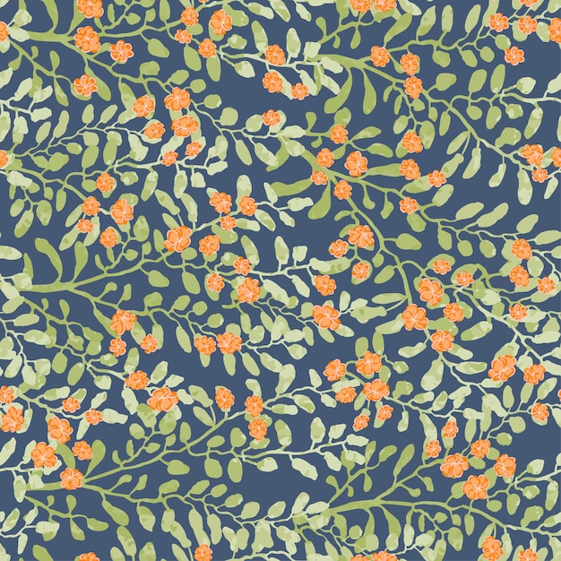 Vector seamless pattern with colorful illustration of cute small flowers on flowering bush