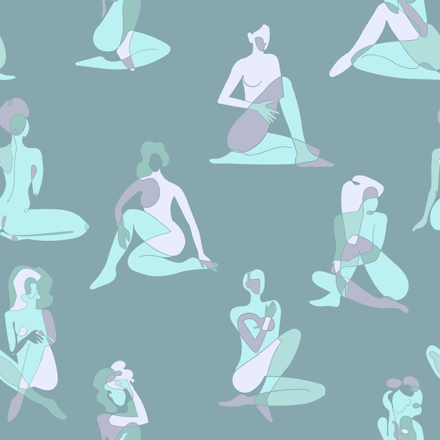 Vector seamless pattern with colorful illustration of silhouette women body