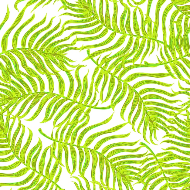 Vector seamless pattern with colorful illustration of tropical palm leaves