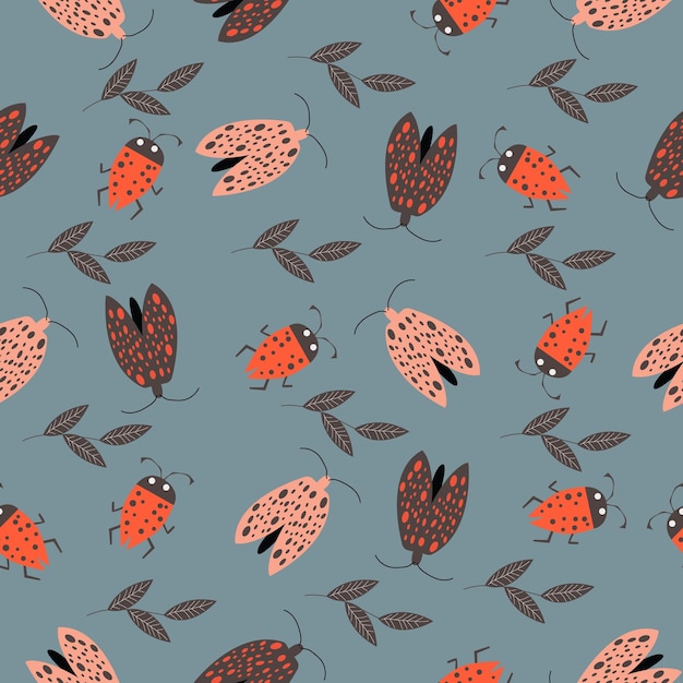 Vector seamless pattern with colorful insects Vector illustration