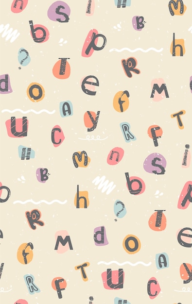 Vector vector seamless pattern with colorful latin alphabet with scratches