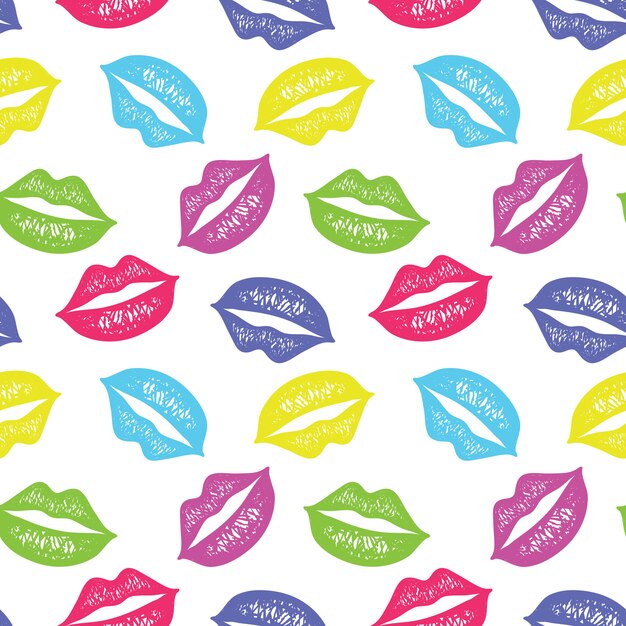 Vector seamless pattern with colorful lips.