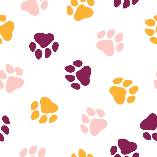 Vector seamless pattern with colorful paws