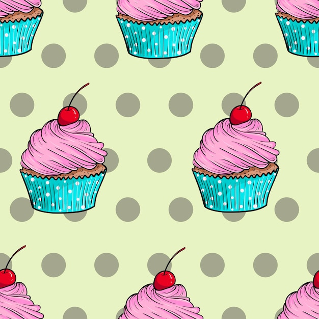 Vector seamless pattern with cupcakes