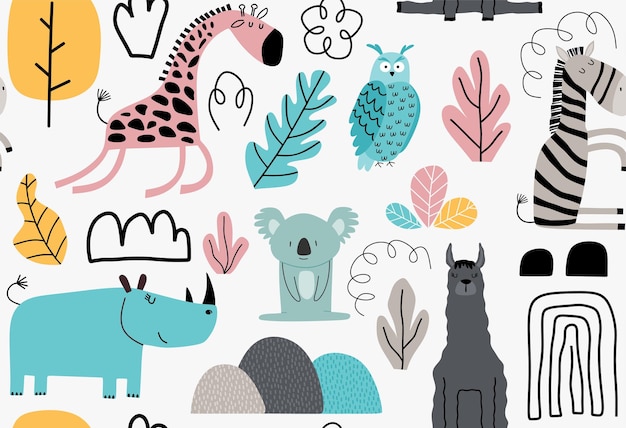 Vector seamless pattern with cute animal