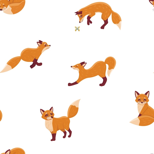 Vector seamless pattern with cute cartoon foxes.
Suitable for printing, textiles, fabrics, wallpaper