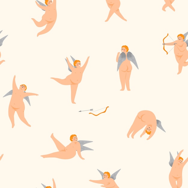 Vector seamless pattern with cute cupids.