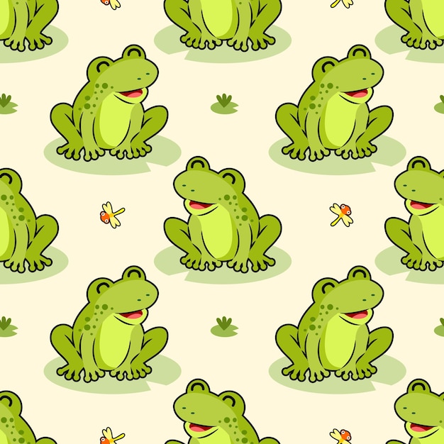 vector seamless pattern with cute frogs cartoon