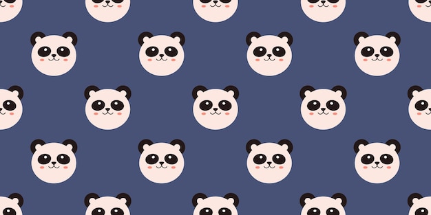 かわいいパンダの頭を持つベクターのシームレスなパターン パンダのクマと幼稚なトレンディなプリント面白い動物とかわいい背景中国の笑顔パンダのシームレスなパターン