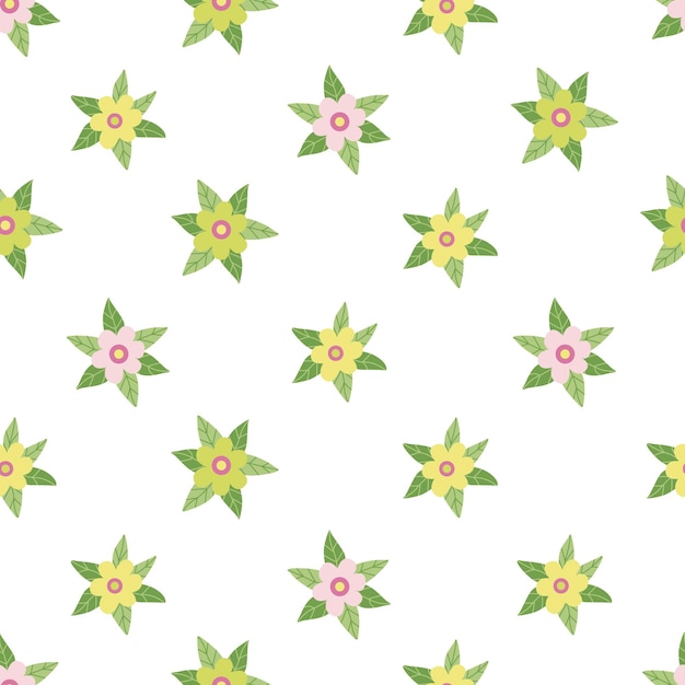 Vector seamless pattern with daisy flowers and leaves