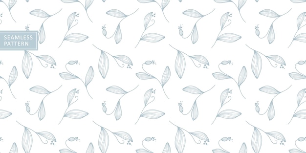 Vector seamless pattern with delicate blue branches and leaves on a white background for textiles covers decor wrapping paper