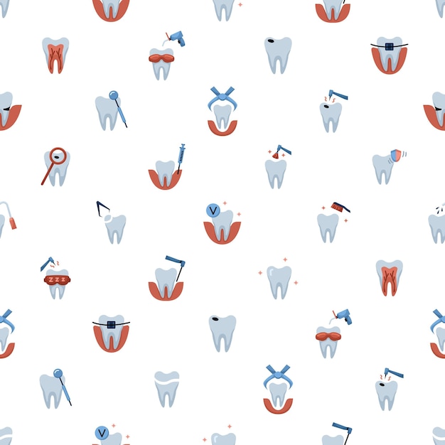 Vector seamless pattern with dentistry icons. dental background