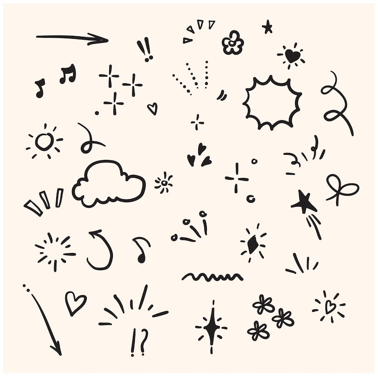 Vector vector seamless pattern with different stars sparkles arrows hearts diamonds signs and symbols