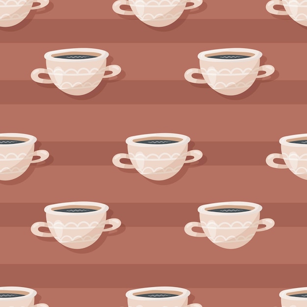 Vector seamless pattern with doodle cups of tea or coffee