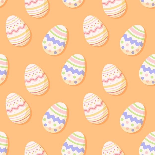 Vector seamless pattern with easter decorated cartoon eggs