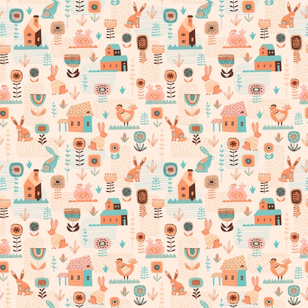 Vector seamless pattern with easter symbols.