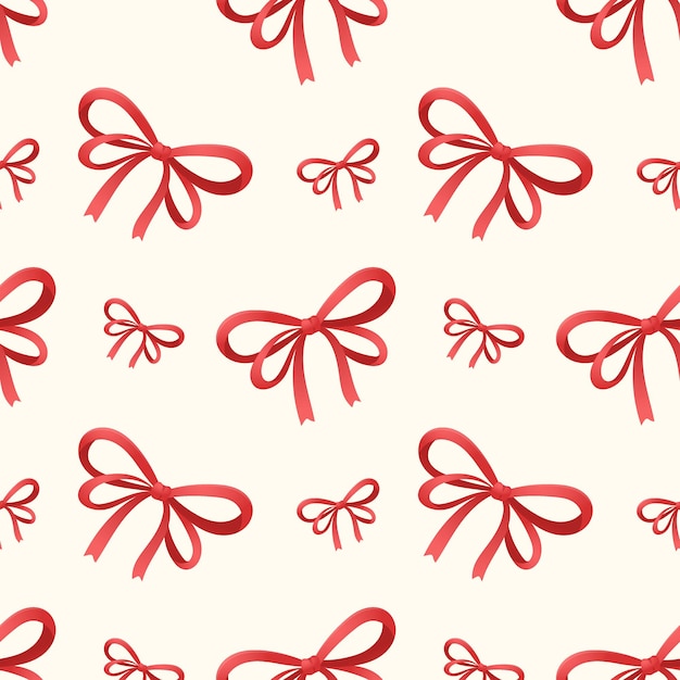 Vector seamless pattern with festive red ribbons tied in a bow. christmas decoration or wrapping paper.