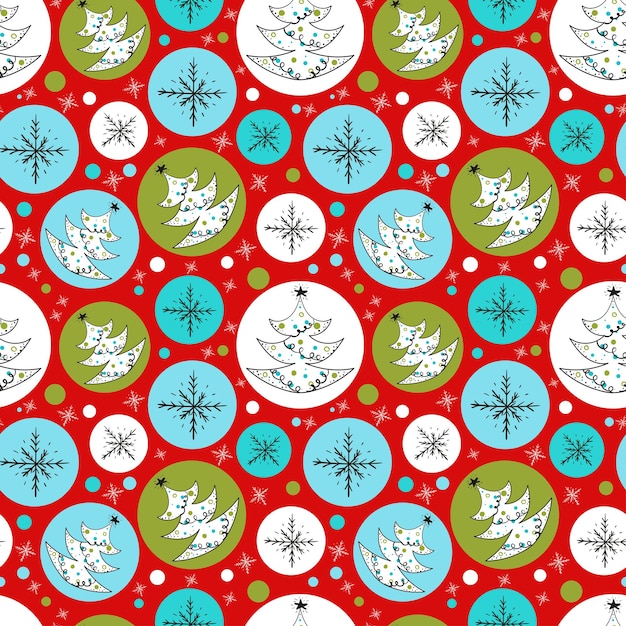 Vector seamless pattern with fir tree with garlands snowflakes Christmas and New Year design