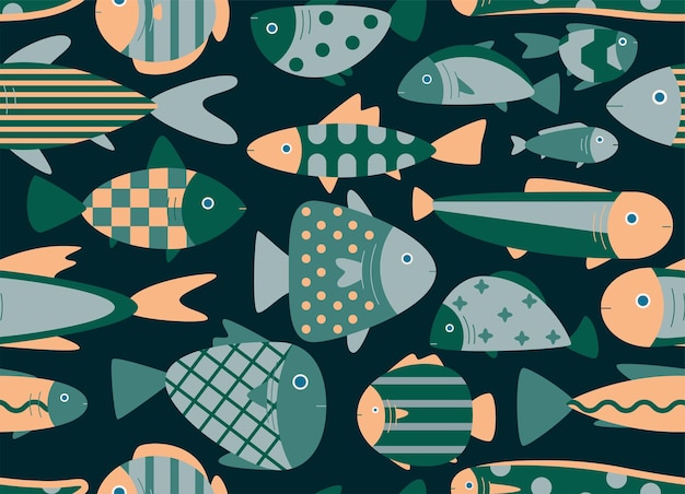 Vector vector seamless pattern with flat fish for print web decoration