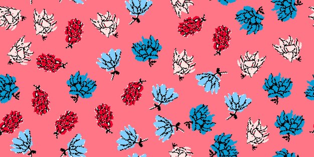 Vector vector seamless pattern with flowers floral background design pixel art