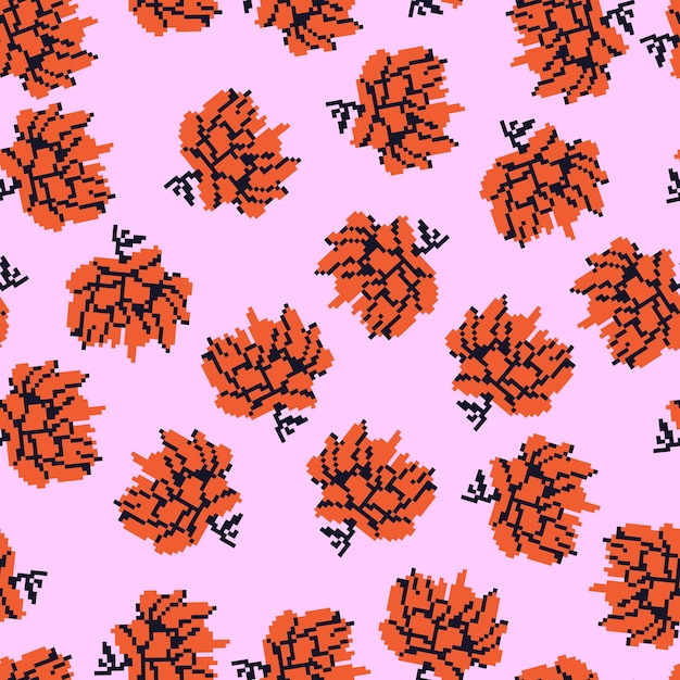 Vector vector seamless pattern with flowers floral background design pixel art