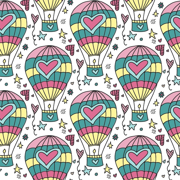 Vector seamless pattern with flying balloon and hearts