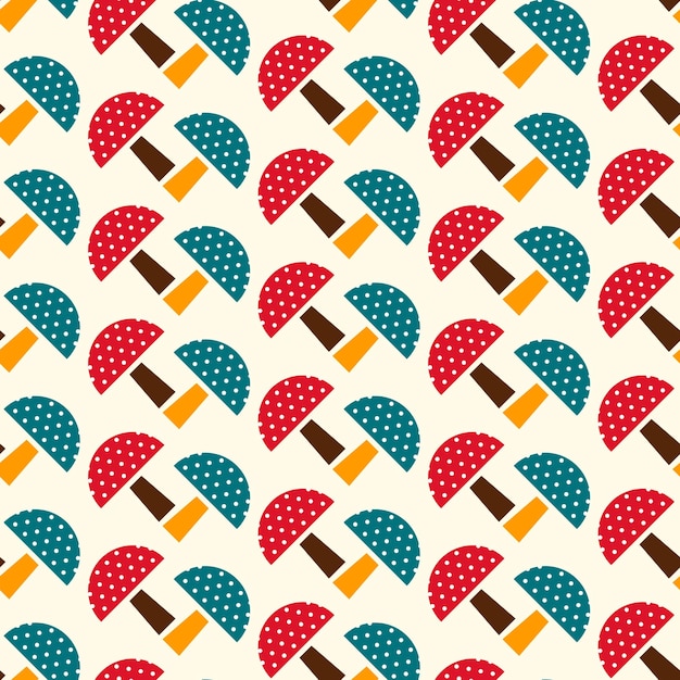 Vector seamless pattern with geometric mushrooms on a beige background