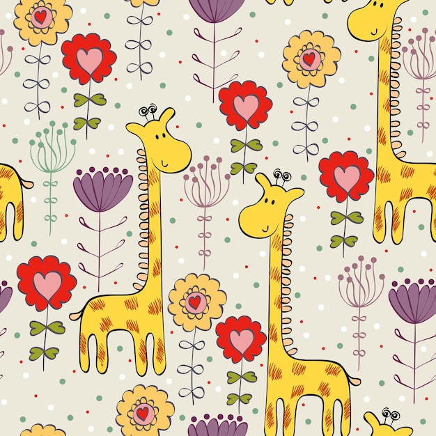 Бесшовный узор вектор с жирафами