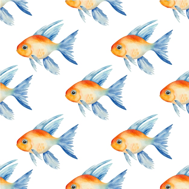 Vector vector seamless pattern with a golden fish watercolour fish ornament for wallpaper wrapping paper