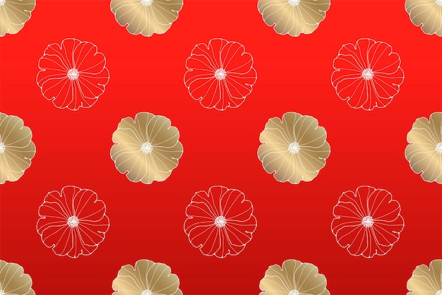 Vector seamless pattern with golden flowers on a red background