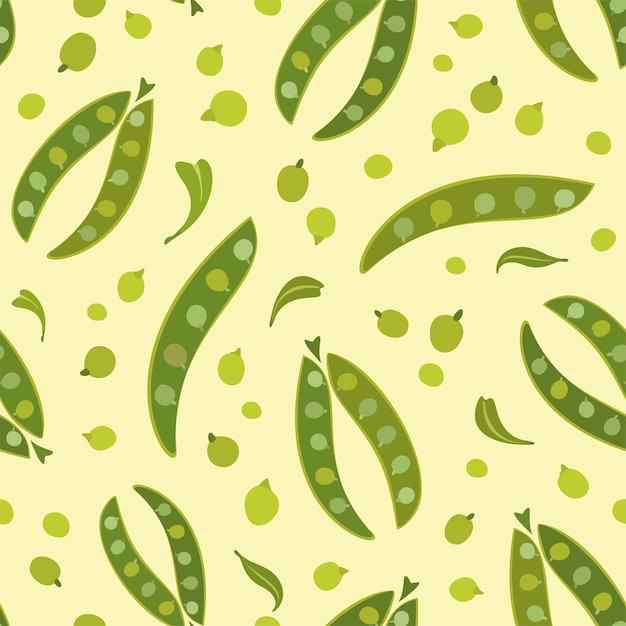 Vector seamless pattern with green peas and pod summer vegetable background healthy food
