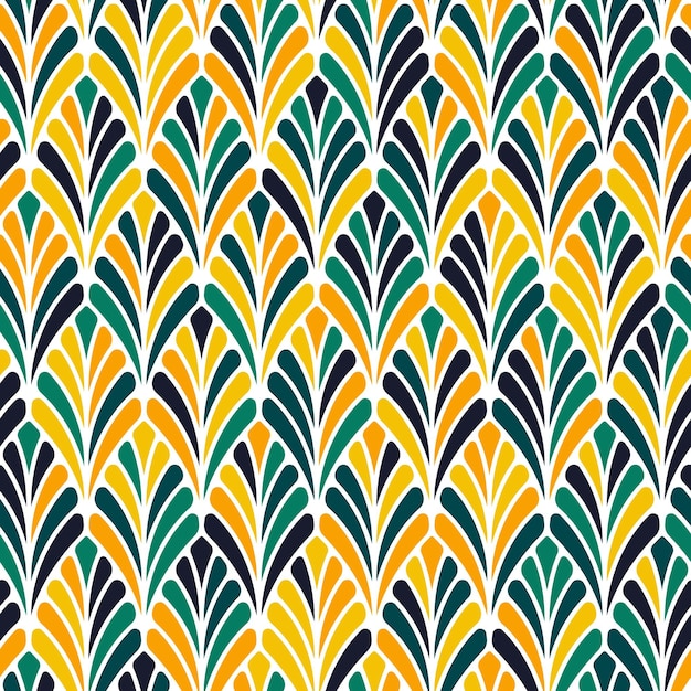 Vector seamless pattern with green and yellow geometric ornament Leaf tile